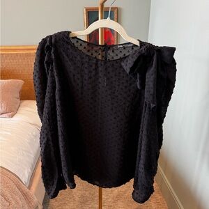 Zara Black Pointelle Blouse